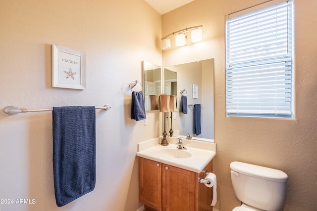 bathroom with toilet, a healthy amount of sunlight, and vanity