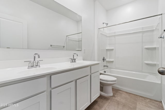 full bathroom featuring shower / tub combination, vanity, and toilet