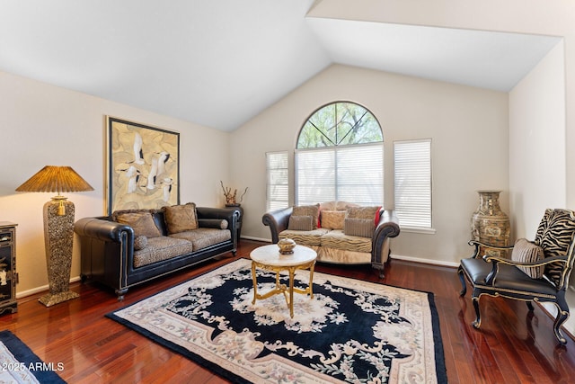 29806 N 43rd Pl, Cave Creek, AZ 85331 - living room featuring baseboards, wood finished floors, and lofted ceiling