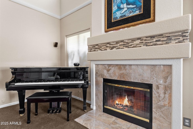 29806 N 43rd Pl, Cave Creek, AZ 85331 - sitting room with a tiled fireplace, baseboards, and carpet floors