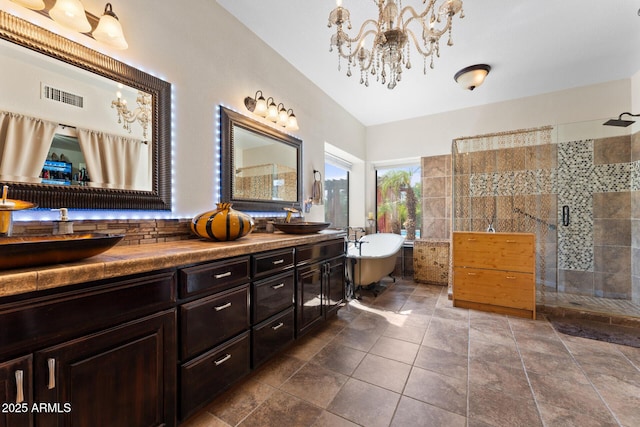 29806 N 43rd Pl, Cave Creek, AZ 85331 - bathroom with a sink, visible vents, a shower stall, and a freestanding bath