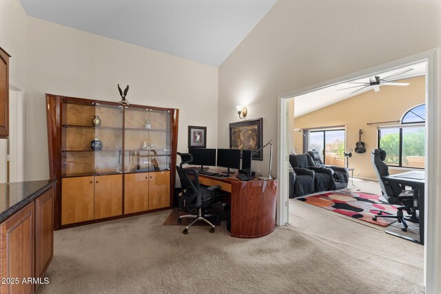 29806 N 43rd Pl, Cave Creek, AZ 85331 - office with a ceiling fan, light colored carpet, and lofted ceiling