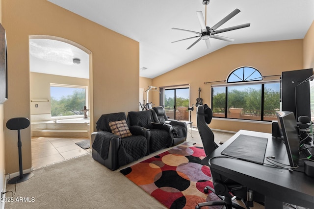 29806 N 43rd Pl, Cave Creek, AZ 85331 - office with a ceiling fan, carpet, vaulted ceiling, and a healthy amount of sunlight