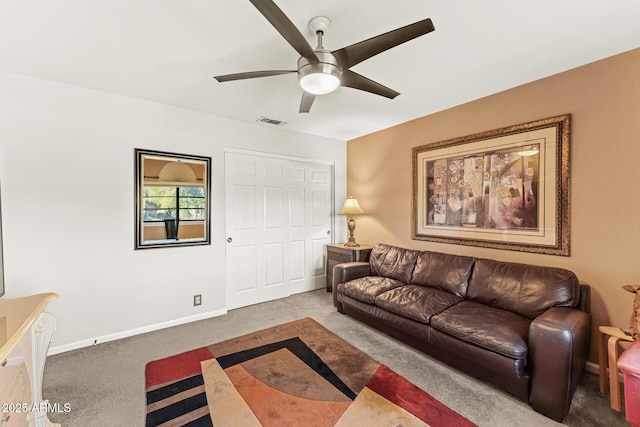 29806 N 43rd Pl, Cave Creek, AZ 85331 - living room featuring visible vents, baseboards, a ceiling fan, and carpet