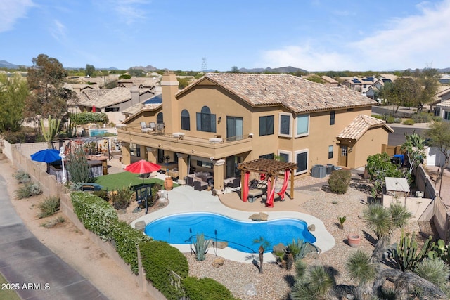 29806 N 43rd Pl, Cave Creek, AZ 85331 - view of swimming pool featuring a patio, a fenced backyard, a residential view, and central AC