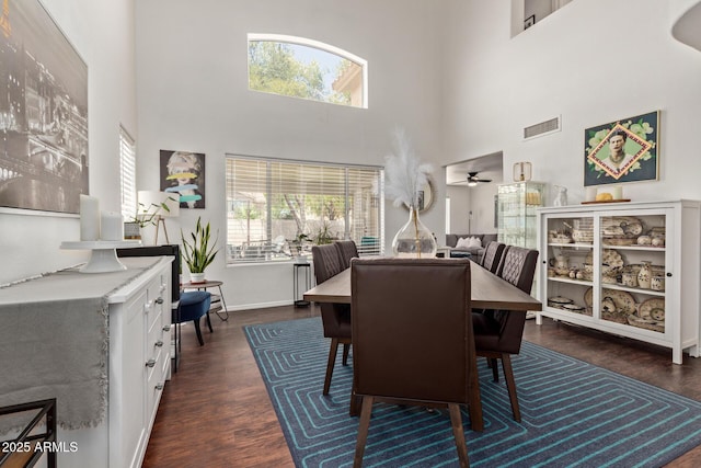 3222 E Cortez St, Phoenix, AZ 85028 - dining space featuring a towering ceiling, dark wood finished floors, plenty of natural light, and baseboards
