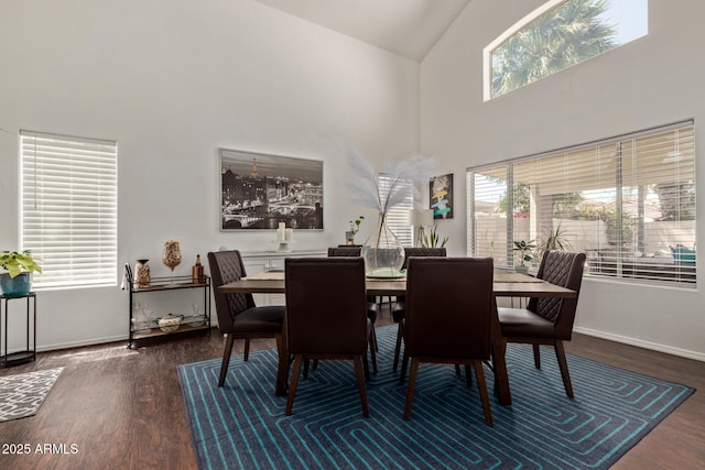3222 E Cortez St, Phoenix, AZ 85028 - dining space featuring wood finished floors, healthy amount of natural light, high vaulted ceiling, and baseboards