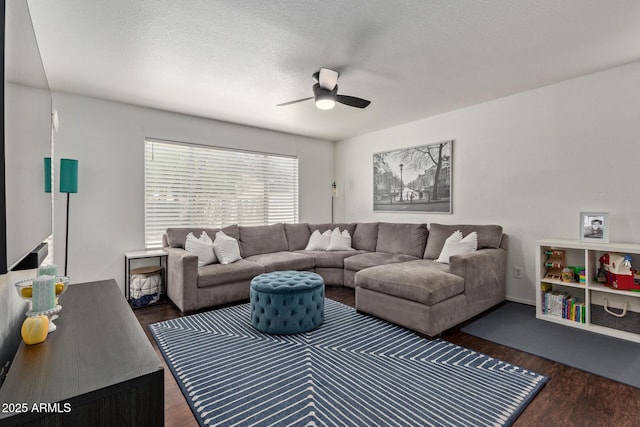 3222 E Cortez St, Phoenix, AZ 85028 - living room with a ceiling fan, dark wood-type flooring, and a textured ceiling