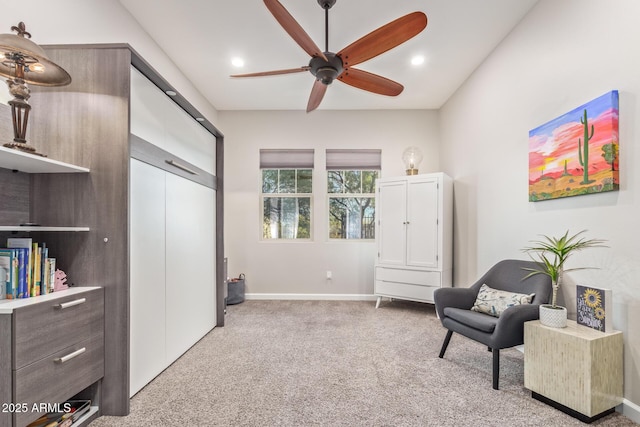 4876 N 207th Ln, Buckeye, AZ 85396 - sitting room featuring carpet floors, baseboards, a ceiling fan, and recessed lighting
