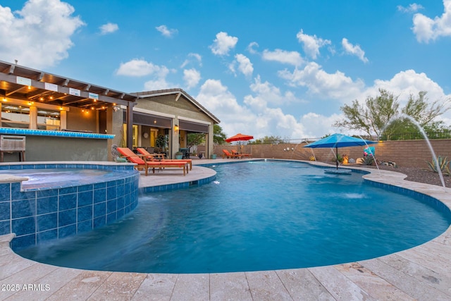 4876 N 207th Ln, Buckeye, AZ 85396 - view of swimming pool with a fenced in pool, a patio, outdoor dry bar, an in ground hot tub, and a fenced backyard
