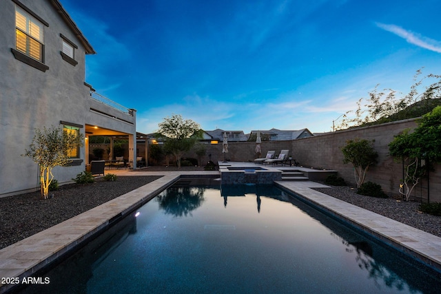 21194 W Hillcrest Blvd, Buckeye, AZ 85396 - view of swimming pool with a patio area, a fenced backyard, and a pool with connected hot tub