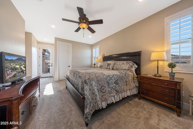 21194 W Hillcrest Blvd, Buckeye, AZ 85396 - carpeted bedroom featuring access to outside, recessed lighting, and ceiling fan