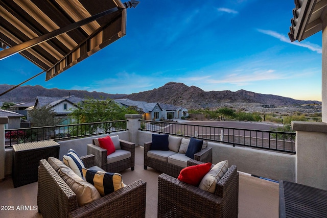 21194 W Hillcrest Blvd, Buckeye, AZ 85396 - view of patio with a balcony, a mountain view, and an outdoor living space