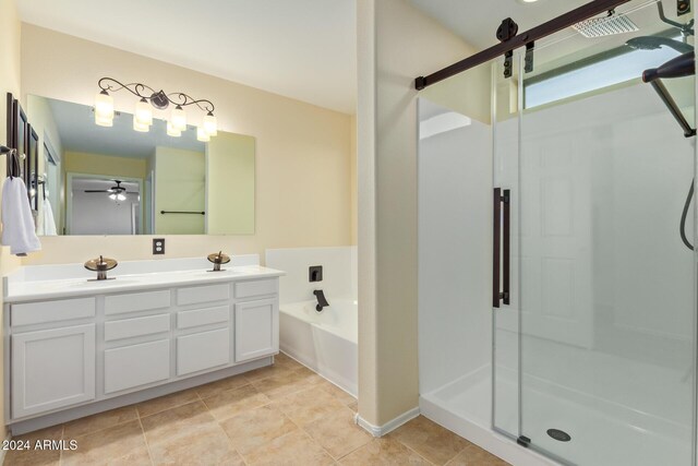 6321 S Teresa Dr, Chandler, AZ 85249 - full bath with a shower stall, a bath, double vanity, and a ceiling fan