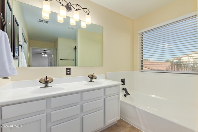 6321 S Teresa Dr, Chandler, AZ 85249 - full bathroom with double vanity, a bath, and ceiling fan