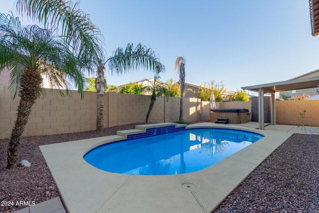 6321 S Teresa Dr, Chandler, AZ 85249 - view of swimming pool featuring a hot tub, a fenced backyard, and a patio
