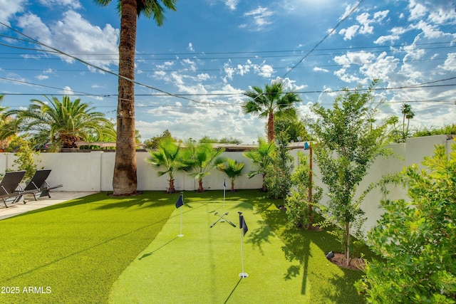 view of yard featuring a fenced backyard and a patio