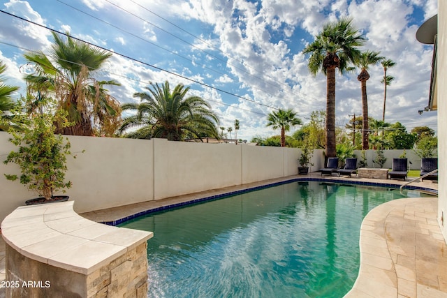 view of pool with a fenced backyard and a fenced in pool