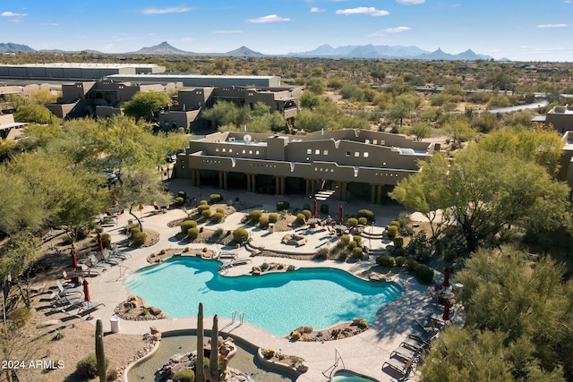 bird's eye view with a mountain view