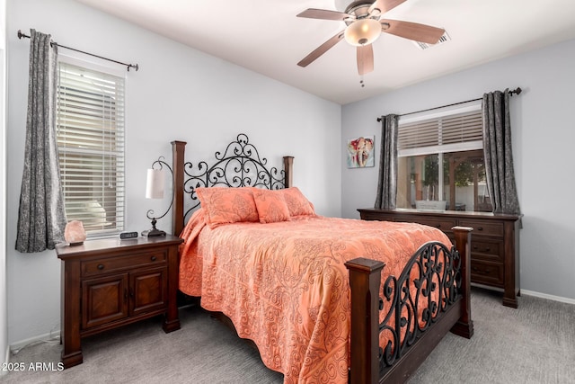 bedroom featuring carpet flooring and ceiling fan