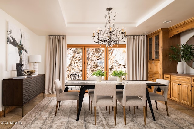 4636 E Moonlight Way, Paradise Valley, AZ 85253 - dining space with a chandelier and a raised ceiling