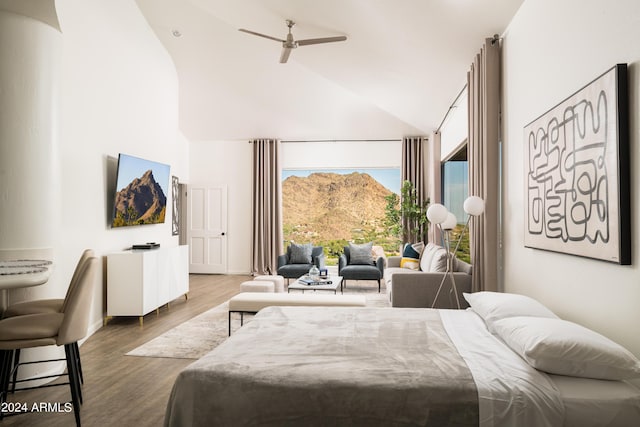 4636 E Moonlight Way, Paradise Valley, AZ 85253 - bedroom featuring high vaulted ceiling and dark wood finished floors