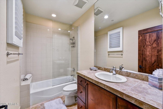 2744 S First Water Ln, Gold Canyon, AZ 85118 - bathroom featuring vanity, recessed lighting, toilet, tub / shower combination, and visible vents