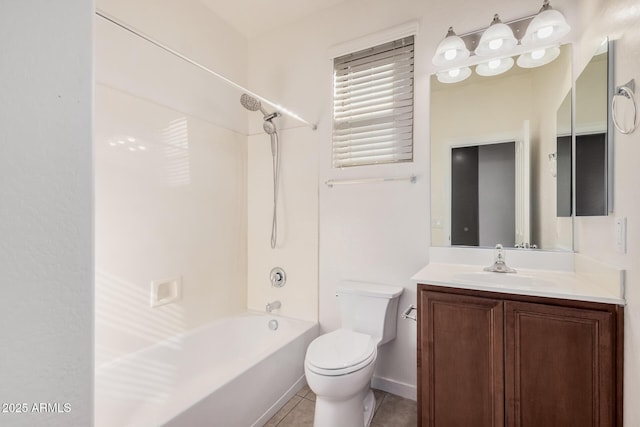 full bathroom featuring toilet, tile patterned floors, shower / washtub combination, and vanity