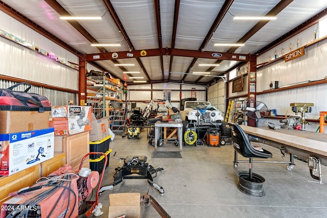 garage featuring a workshop area