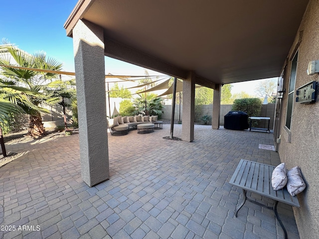 view of patio featuring an outdoor living space and area for grilling