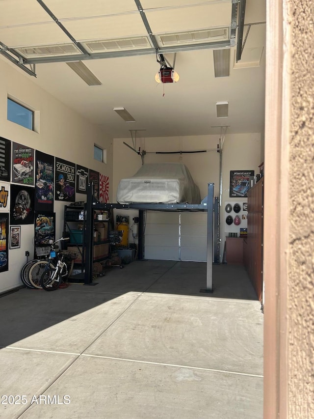 garage with a garage door opener