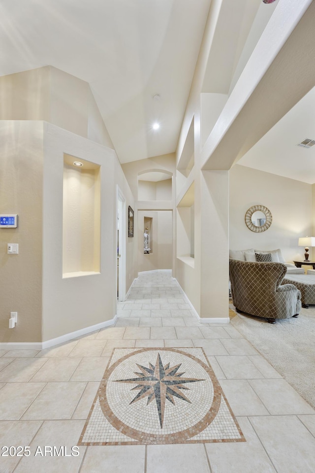 7262 W Firebird Dr, Glendale, AZ 85308 - corridor featuring built in features, baseboards, recessed lighting, and lofted ceiling