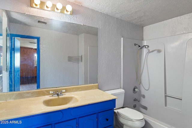 2230 N 12th St Rear, Rear, Phoenix, AZ 85006 - bathroom with a textured wall, a textured ceiling, vanity, toilet, and shower / tub combination