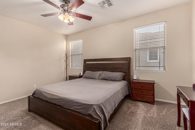 bedroom featuring carpet flooring and ceiling fan