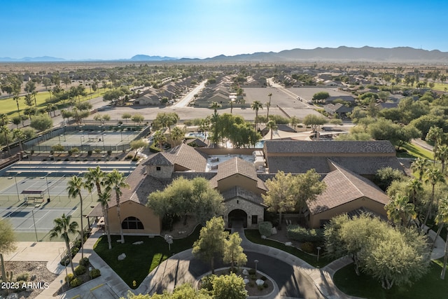 bird's eye view with a mountain view