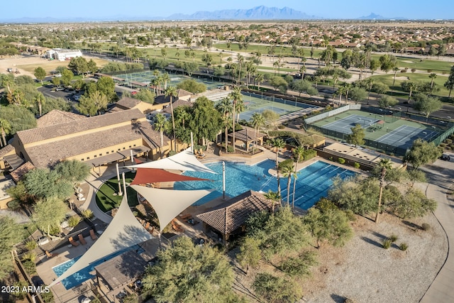 drone / aerial view with a mountain view