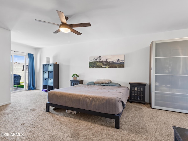 bedroom featuring carpet flooring and ceiling fan