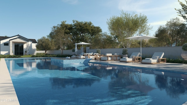 view of swimming pool with a patio