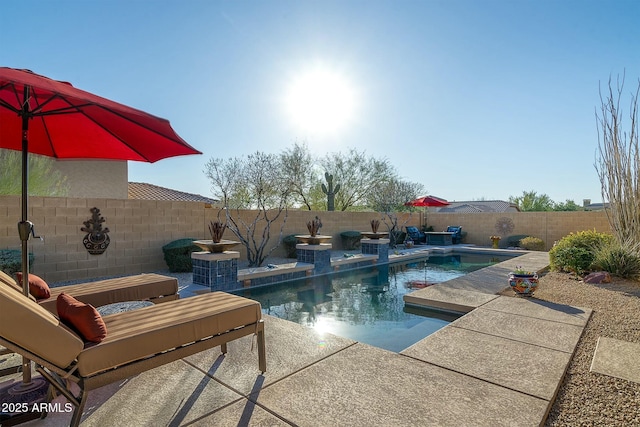 view of swimming pool featuring a patio area