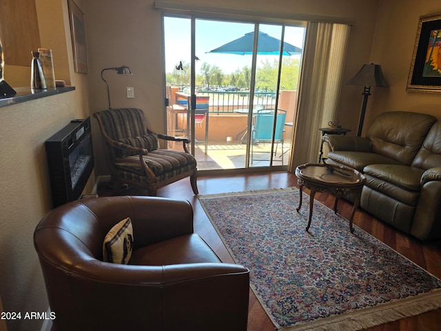 living room with a healthy amount of sunlight and wood-type flooring