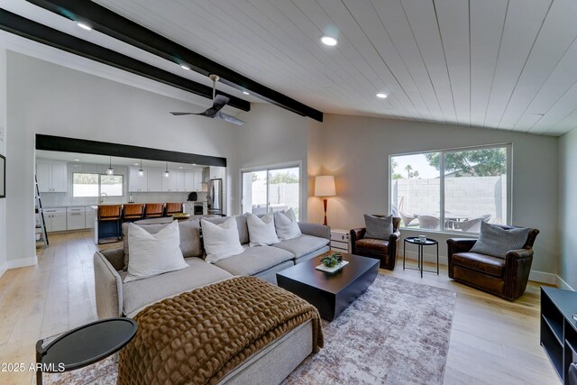 7524 N Via Del Elemental, Scottsdale, AZ 85258 - living area with light wood-style floors, recessed lighting, ceiling fan, and baseboards