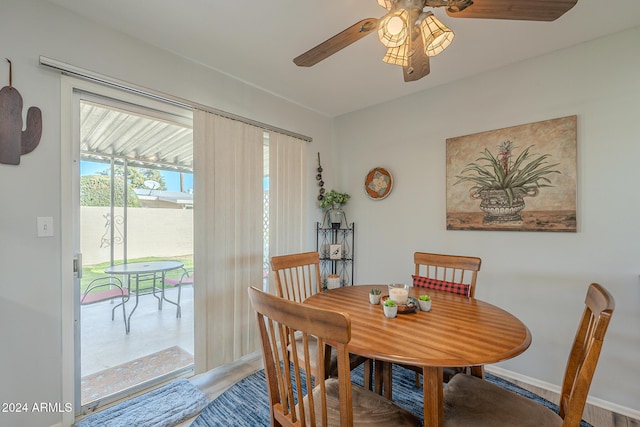 dining area featuring ceiling fan