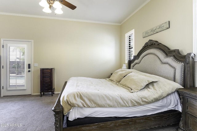 1123 E Shepherds Way, Casa Grande, AZ 85122 - carpeted bedroom with ornamental molding, baseboards, ceiling fan, and access to exterior