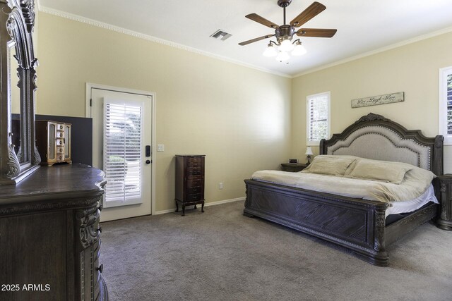 1123 E Shepherds Way, Casa Grande, AZ 85122 - bedroom with access to exterior, multiple windows, carpet floors, ornamental molding, and baseboards