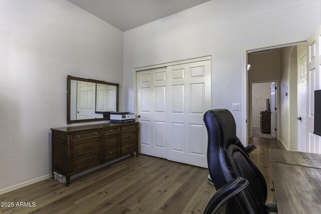 1123 E Shepherds Way, Casa Grande, AZ 85122 - home office featuring wood finished floors, baseboards, and a high ceiling