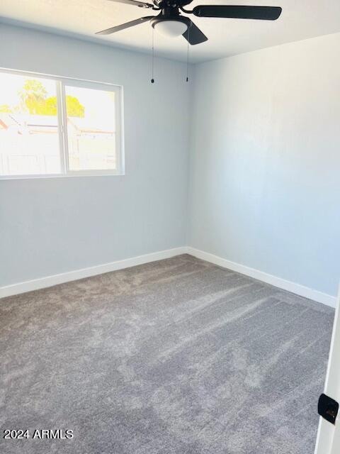 spare room with ceiling fan and carpet flooring