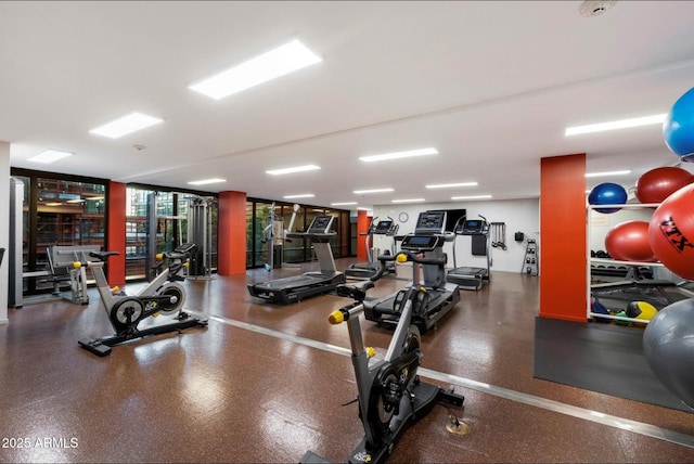 exercise room with floor to ceiling windows