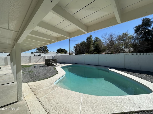 view of swimming pool with a patio, a fenced backyard, and a fenced in pool