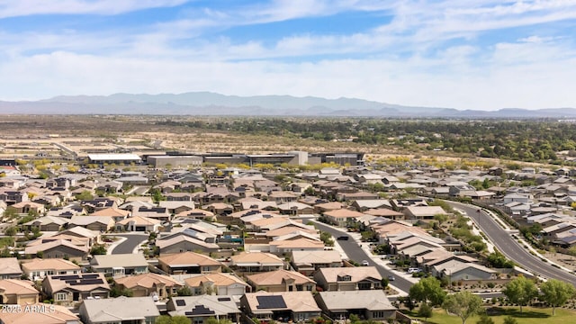 aerial view featuring a mountain view and a residential view