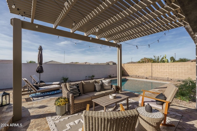 view of patio / terrace with outdoor lounge area and a pergola